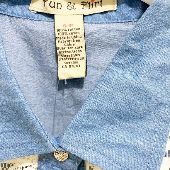 NWT Fun & Flirt Lace Button Up Tank White Blue S - Picture 5 of 11